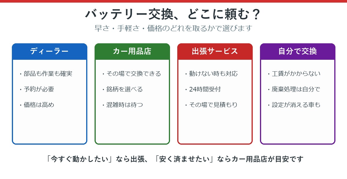 バッテリー交換の依頼先4つの比較